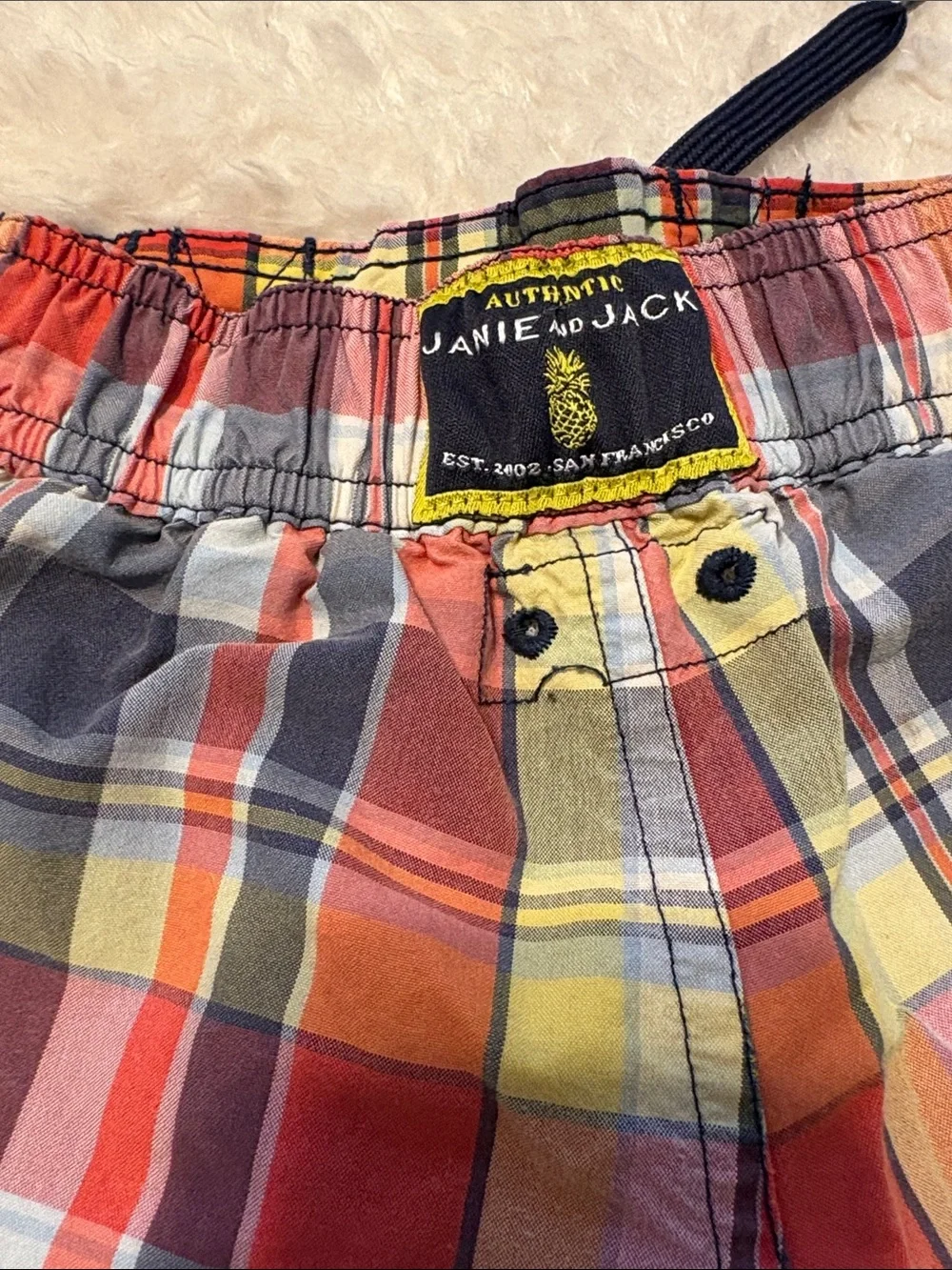 Jamie and Jack Plaid Multicolor Drawstring Swim Trunks Size 4